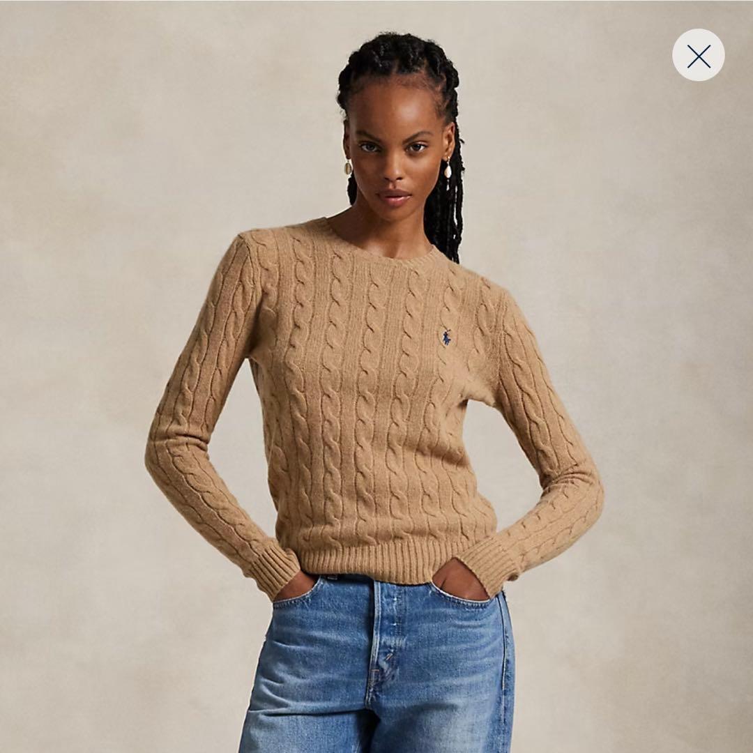 新品 ポロラルフローレン M レディース ケーブルニット キャメル コットン