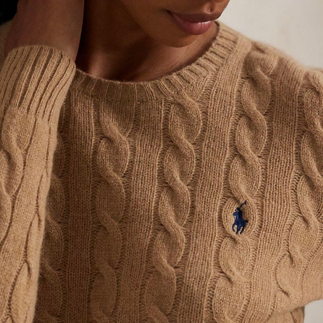 新品 ポロラルフローレン M レディース ケーブルニット キャメル コットン