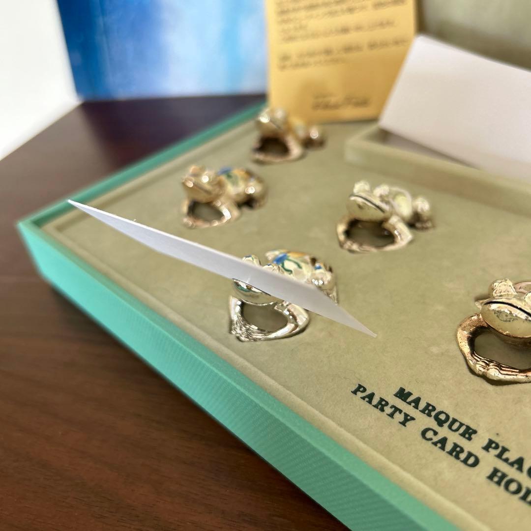 新品未使用レアERCUISエルキューイ銀カエルネームプレート台6匹お箱付き