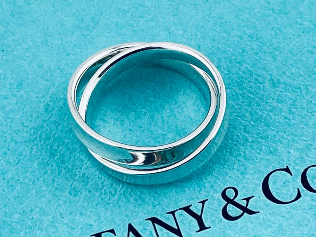 f119 美品　ティファニー　インターロッキング　ダブルリング　925 約14号
