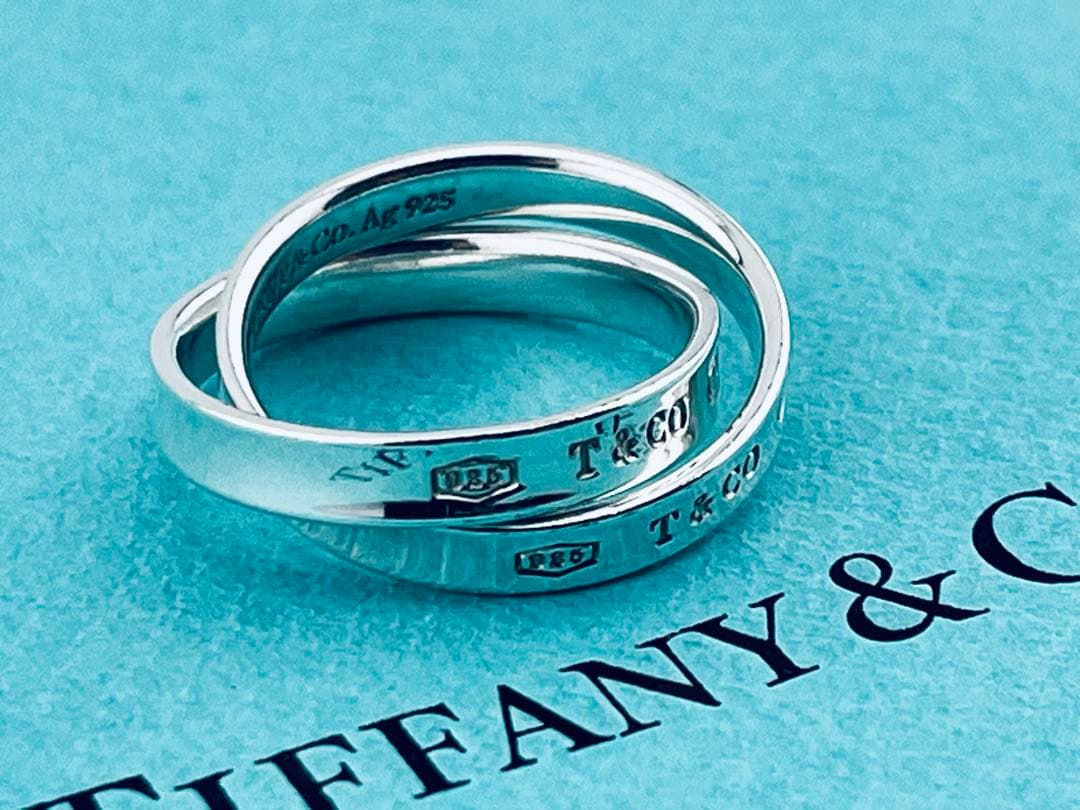 f119 美品　ティファニー　インターロッキング　ダブルリング　925 約14号
