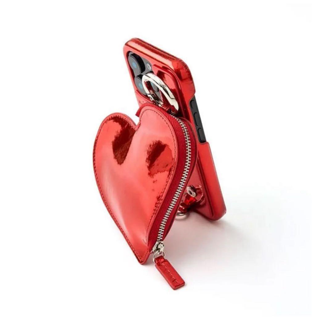 新作 iPhone15 ajew ハート型ポーチ付き スマホケース レッド 赤