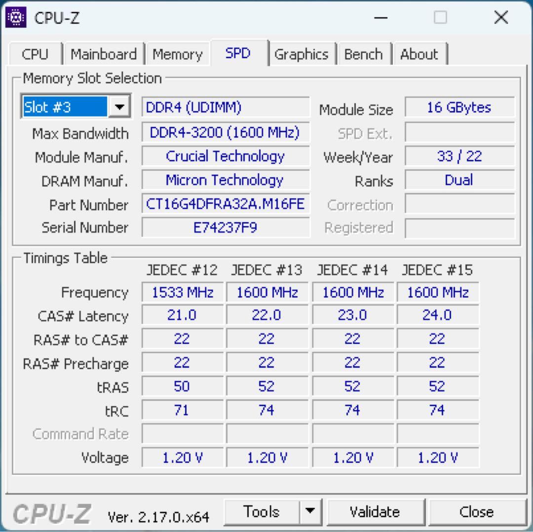 【動作確認済】Crucial 32GB (16GB×2) DDR4-3200