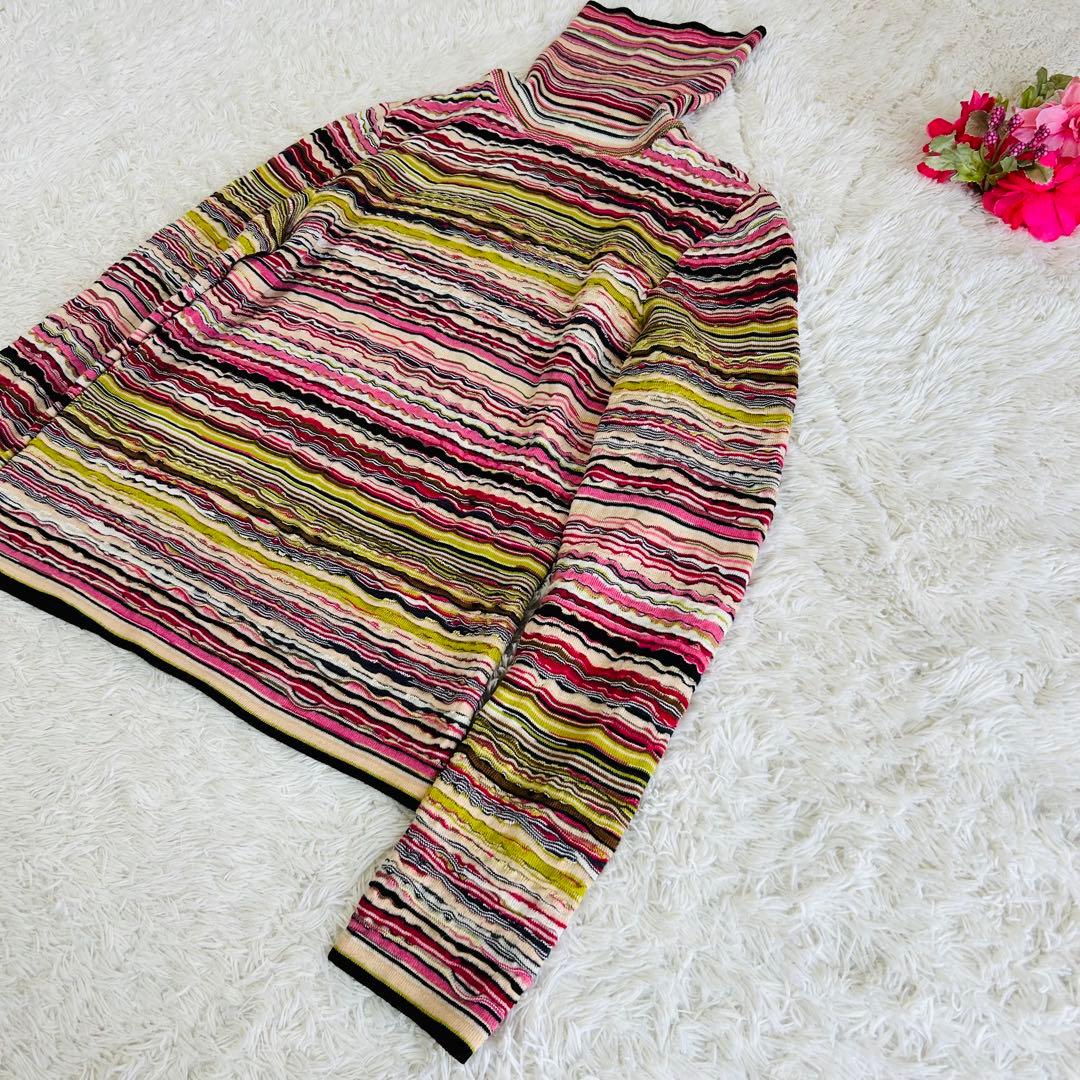 MISSONI ニット タートルネック長袖 ボーダー イタリヤ製シルクブレンドM