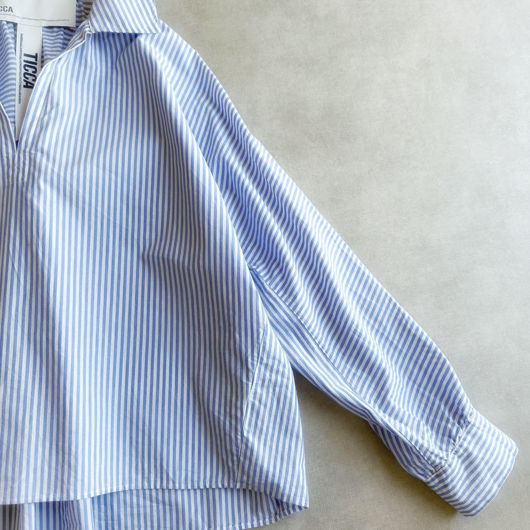 美品▲TICCA //ブルーストライプ長袖シャツ▲スキッパー プルオーバー