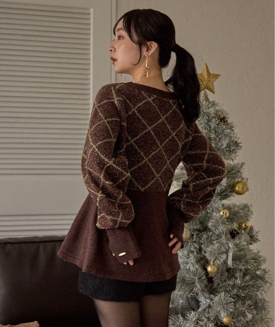 『タグ付き新品未着用』mideal アーガイルペプラムニット　ブラウン