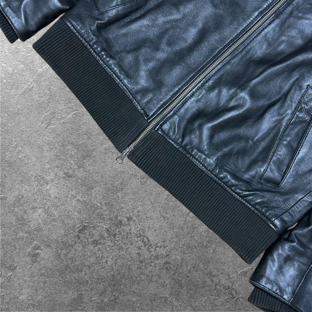 DeTaiLS ラムレザー 羊革 フーデッドレザーライダースジャケット XL 黒