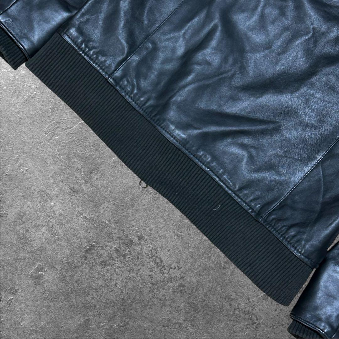 DeTaiLS ラムレザー 羊革 フーデッドレザーライダースジャケット XL 黒