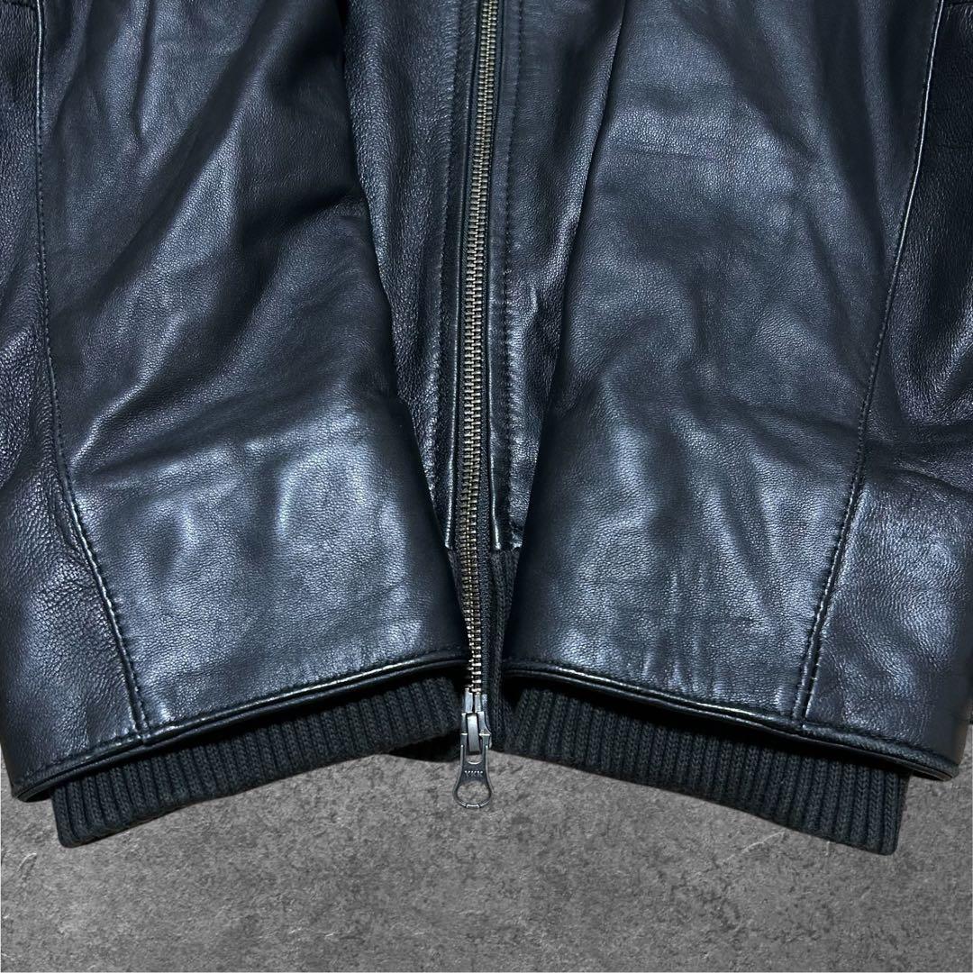 DeTaiLS ラムレザー 羊革 フーデッドレザーライダースジャケット XL 黒
