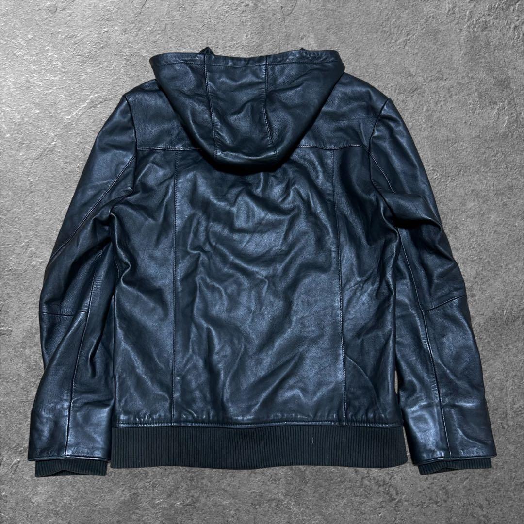 DeTaiLS ラムレザー 羊革 フーデッドレザーライダースジャケット XL 黒