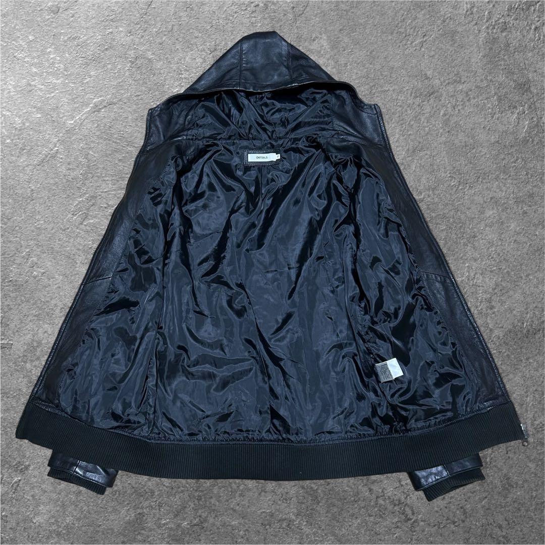 DeTaiLS ラムレザー 羊革 フーデッドレザーライダースジャケット XL 黒