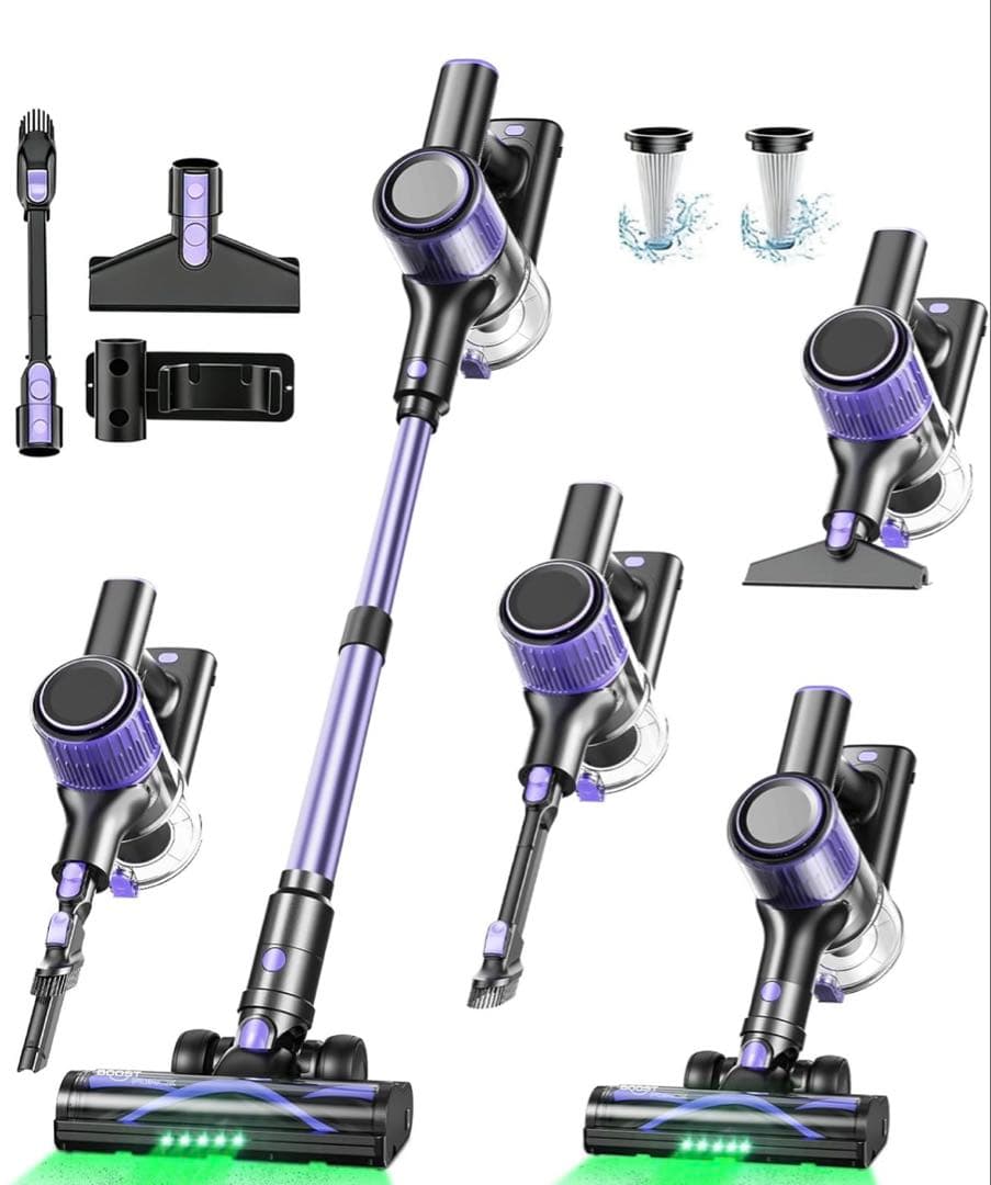 掃除機 コードレス 70Kpa 超強力 自立式＆グリーンライト 着脱バッテリー