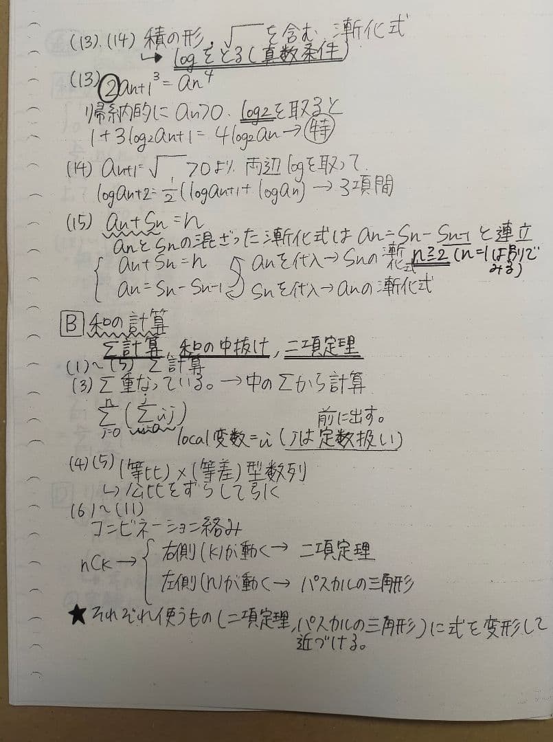 鉄緑会　高3数学　大阪校上位　数学　単元別演習　板書のプリント