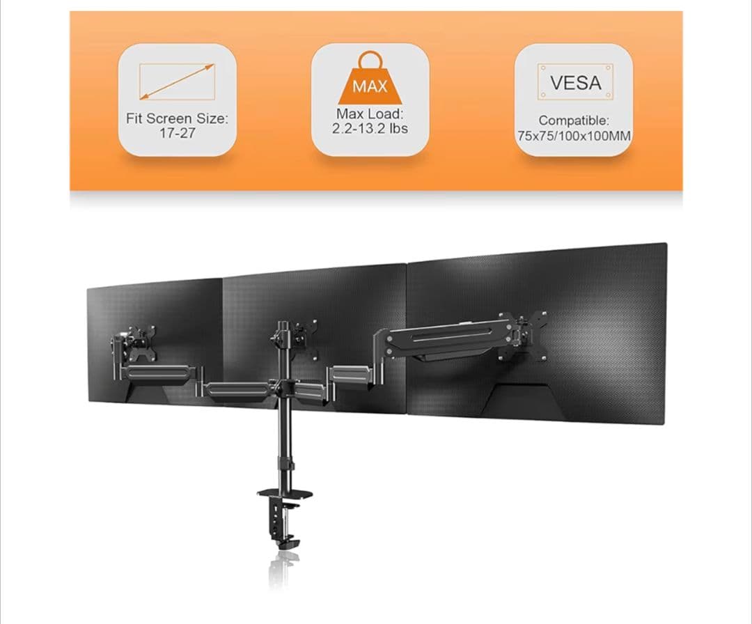 Pholiten 三画面モニターアームガス圧式17～32インチ対応(MD8003