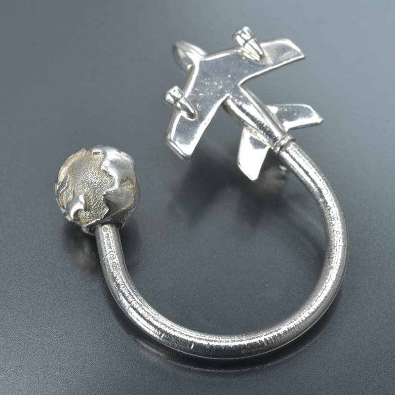 美品◇ティファニー 飛行機 地球 キーリング 925 スターリングシルバー 箱付