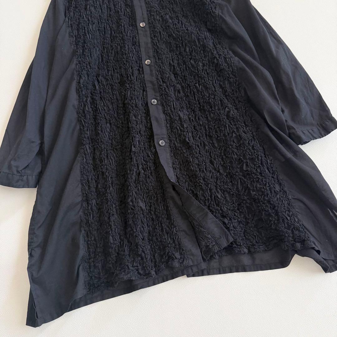 Plantation コットンワンピース 凹凸 くしゅくしゅ シャツワンピ