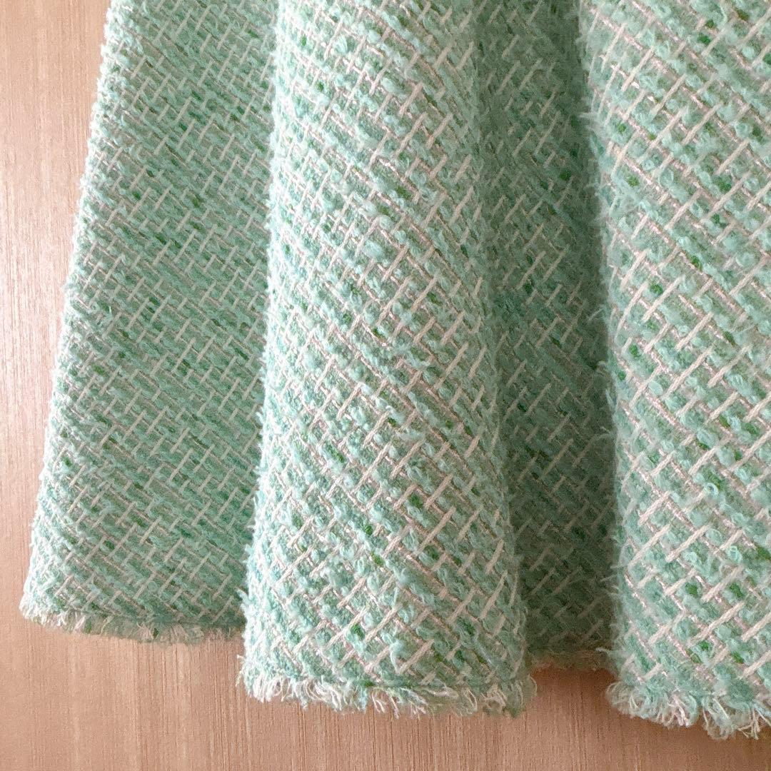 【1227】美品　アナイ　グリーンプレイドツイード スカート