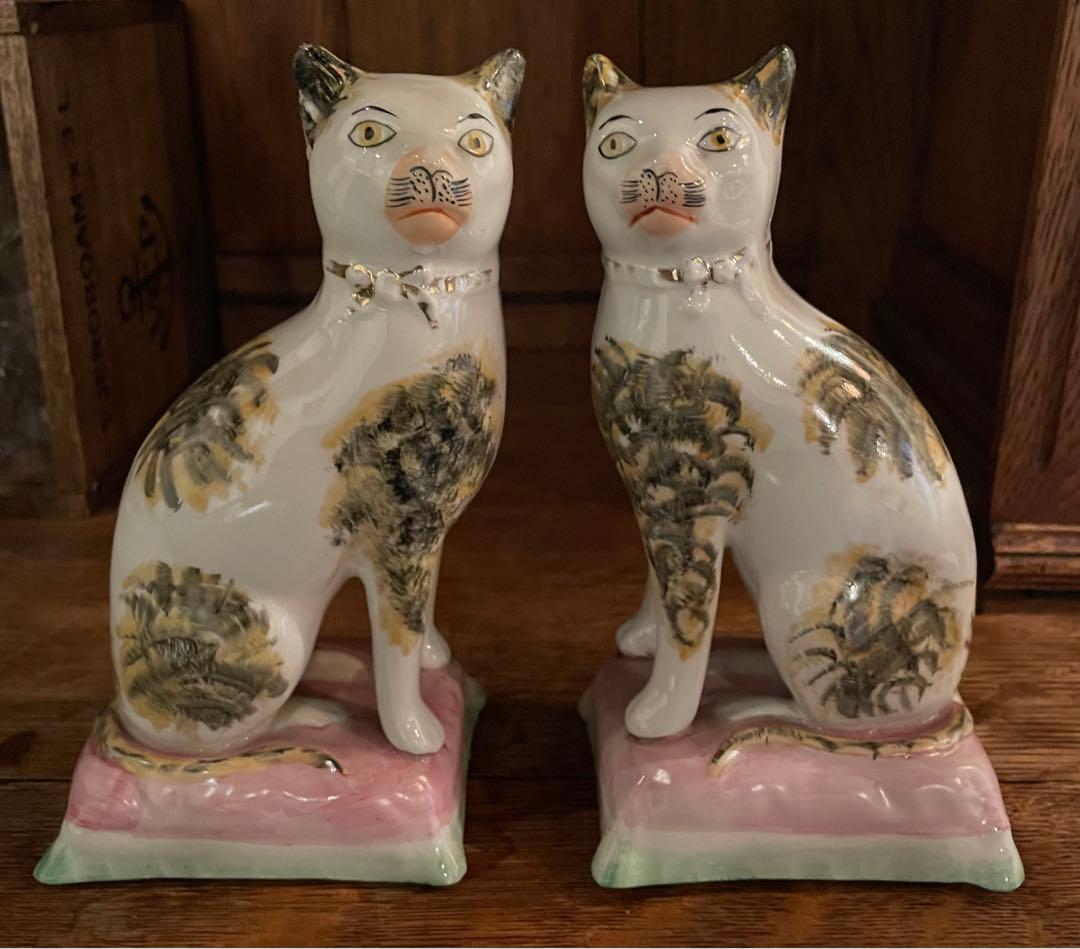 アンティーク雑貨 ANTIQUE STAFFORDSHIRE POTTERY SEATED CAT