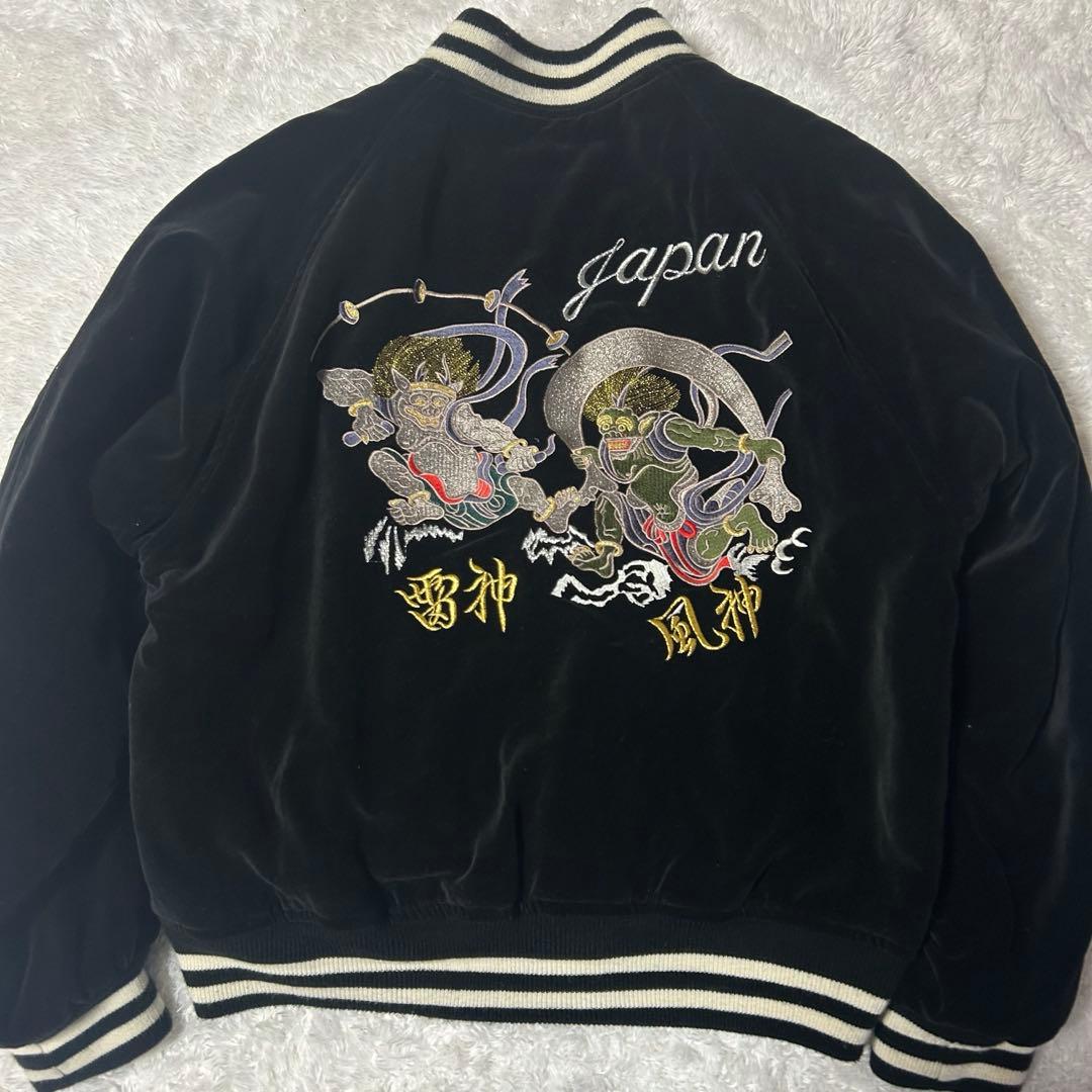 スカジャン　JAKE 別珍 風神雷神 総刺繍 メンズ M L ブラック