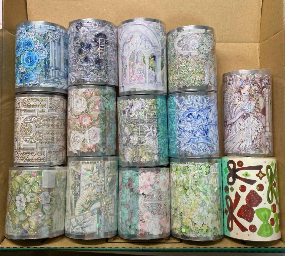 【セール❼】14本巻セット貝殻光PETマスキングテープ　人物/お花/装飾系