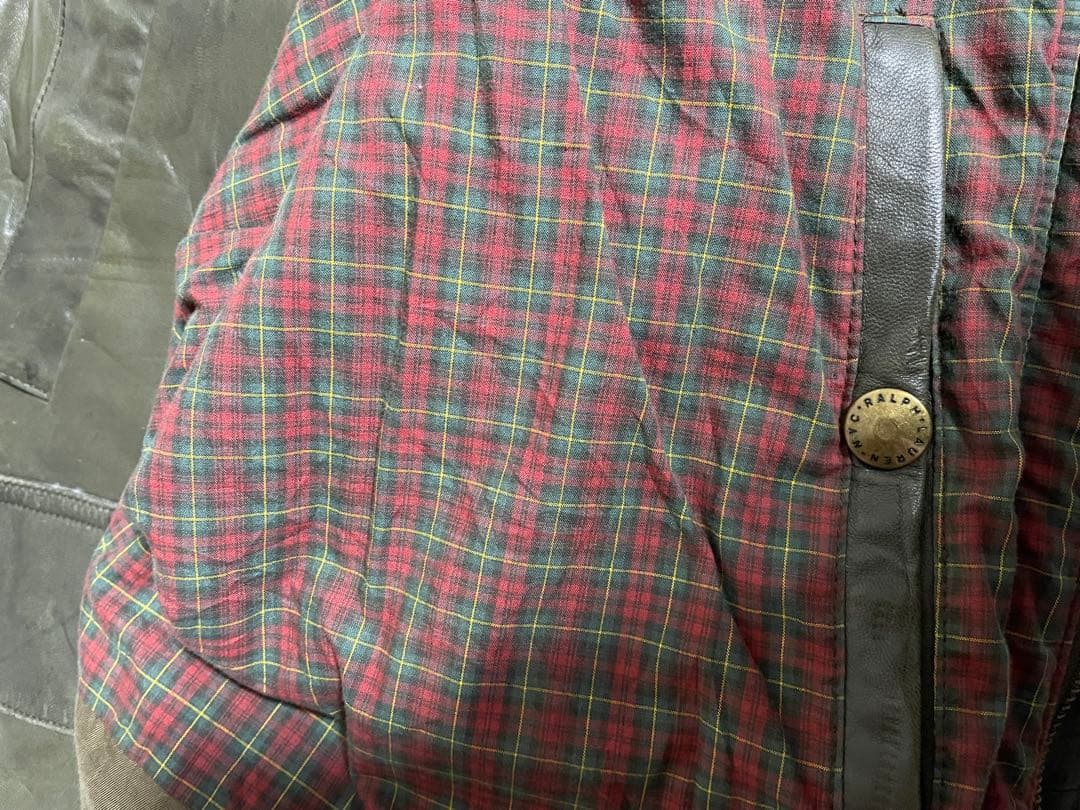 ラルフローレン　ラムレザーベスト 羊革 タータンチェック裏地 ヴィンテージ