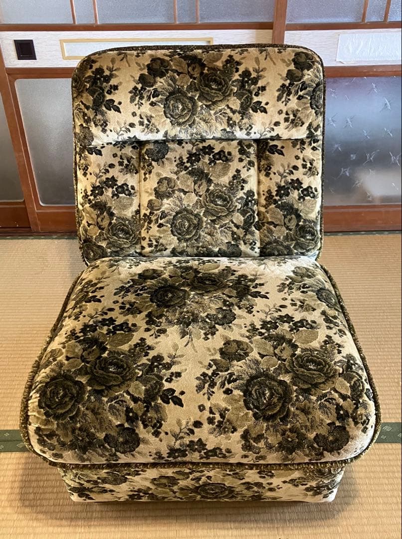 【ゆっけ様】オールドカリモク 一人掛けソファ 花柄 グリーン ①