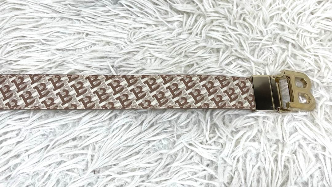 極美品‼️ BALLY リバーシブルベルト ロゴ金具　ゴールド金具　総柄　Bロゴ