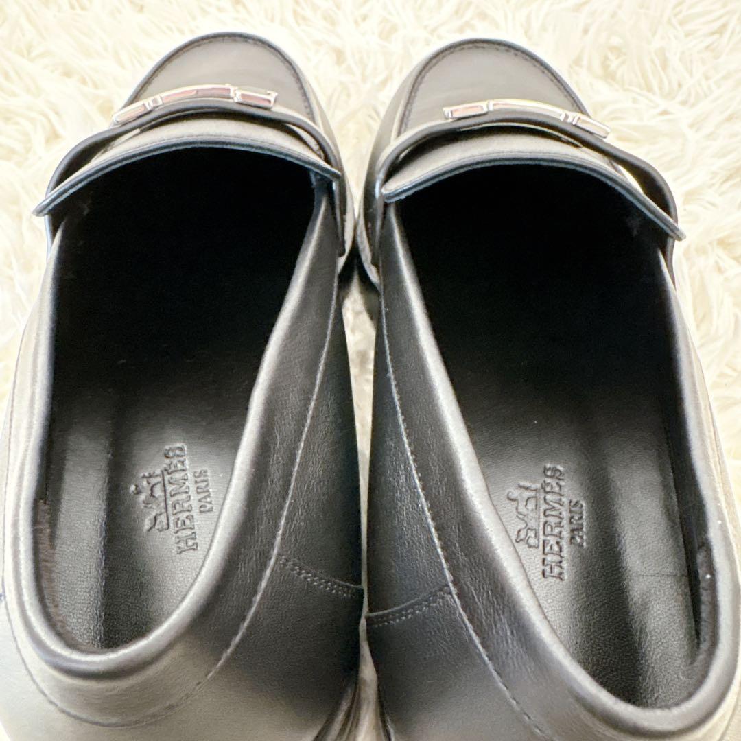 新品　エルメス　モカシン パリローファー　ノワール　黒　シルバー　38.5