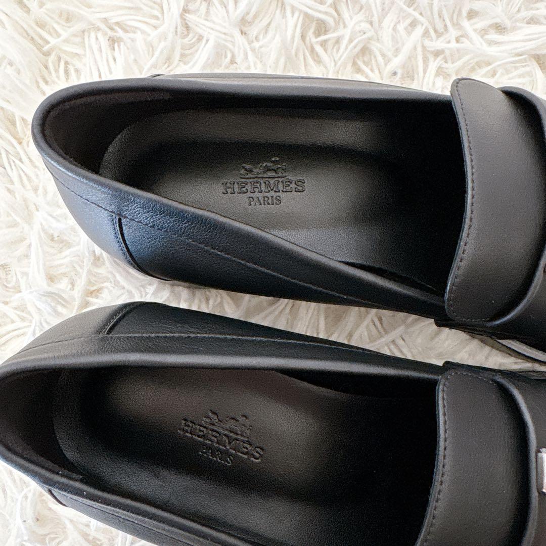新品　エルメス　モカシン パリローファー　ノワール　黒　シルバー　38.5