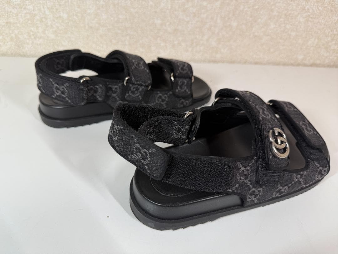 GUCCI グッチ ブラック ダブルストラップ サンダル レディース
