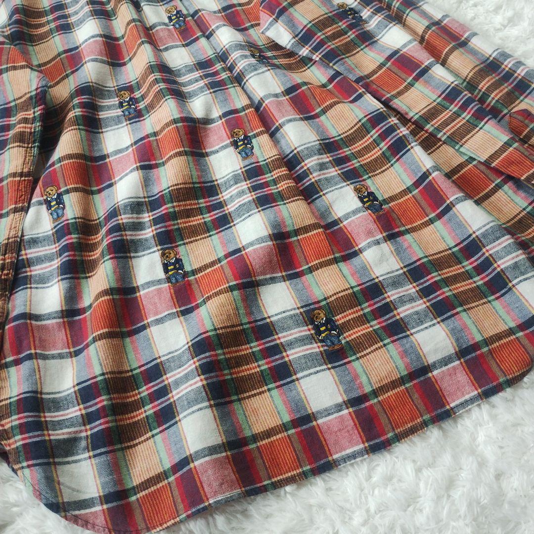 激レア◎美品　ラルフローレン　マドラスチェック　長袖シャツ　ポロベア　M　インド