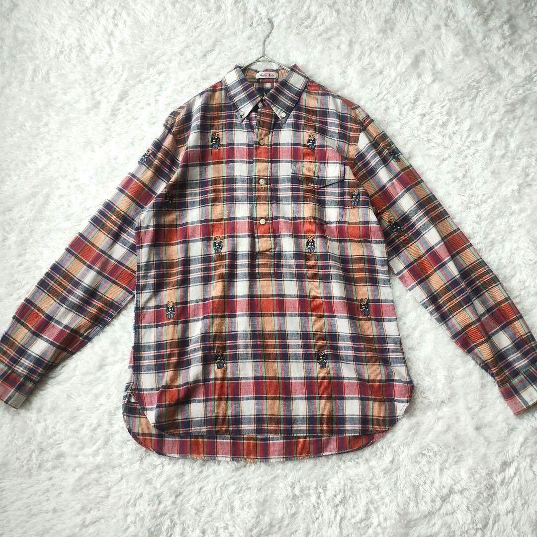 激レア◎美品　ラルフローレン　マドラスチェック　長袖シャツ　ポロベア　M　インド