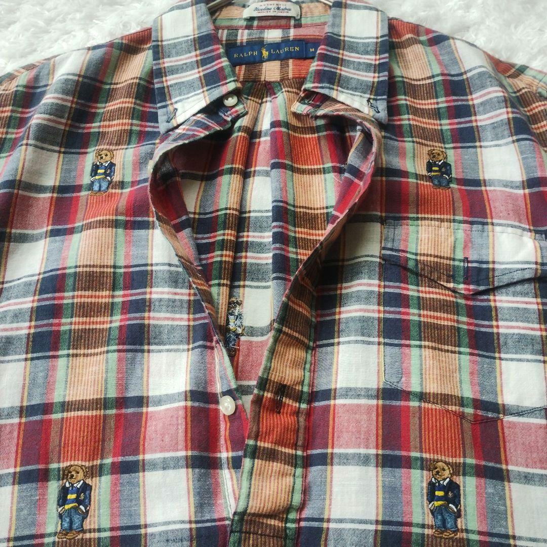 激レア◎美品　ラルフローレン　マドラスチェック　長袖シャツ　ポロベア　M　インド