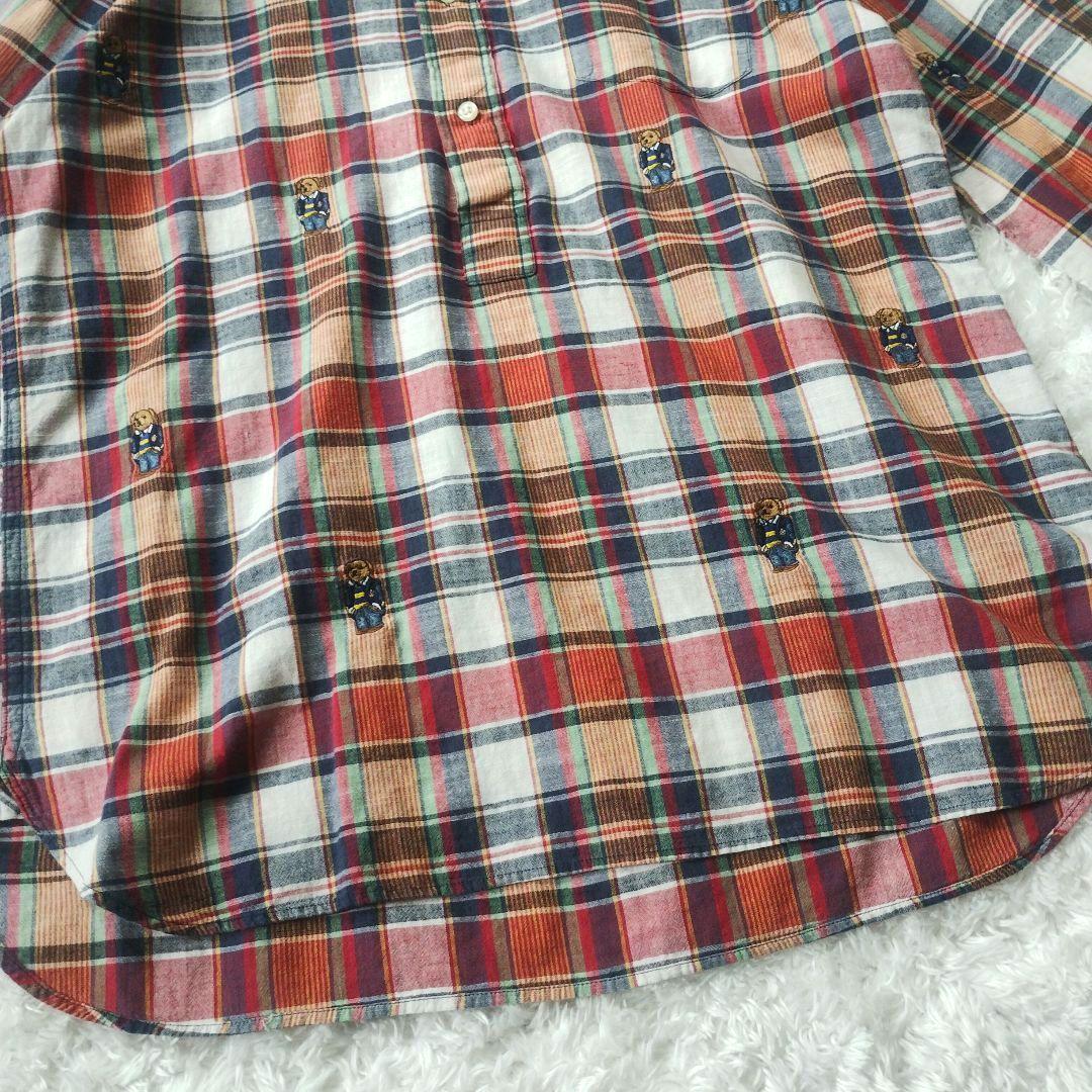 激レア◎美品　ラルフローレン　マドラスチェック　長袖シャツ　ポロベア　M　インド
