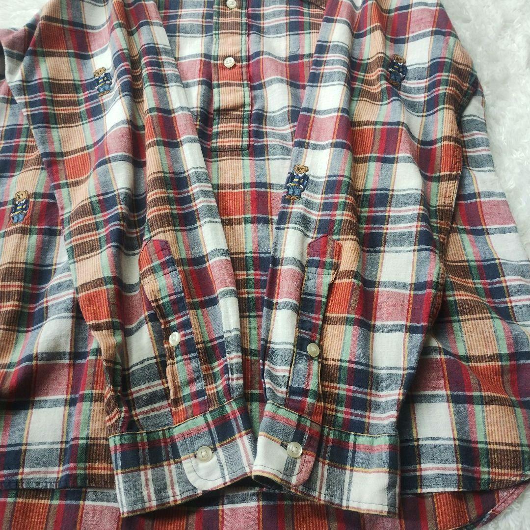 激レア◎美品　ラルフローレン　マドラスチェック　長袖シャツ　ポロベア　M　インド