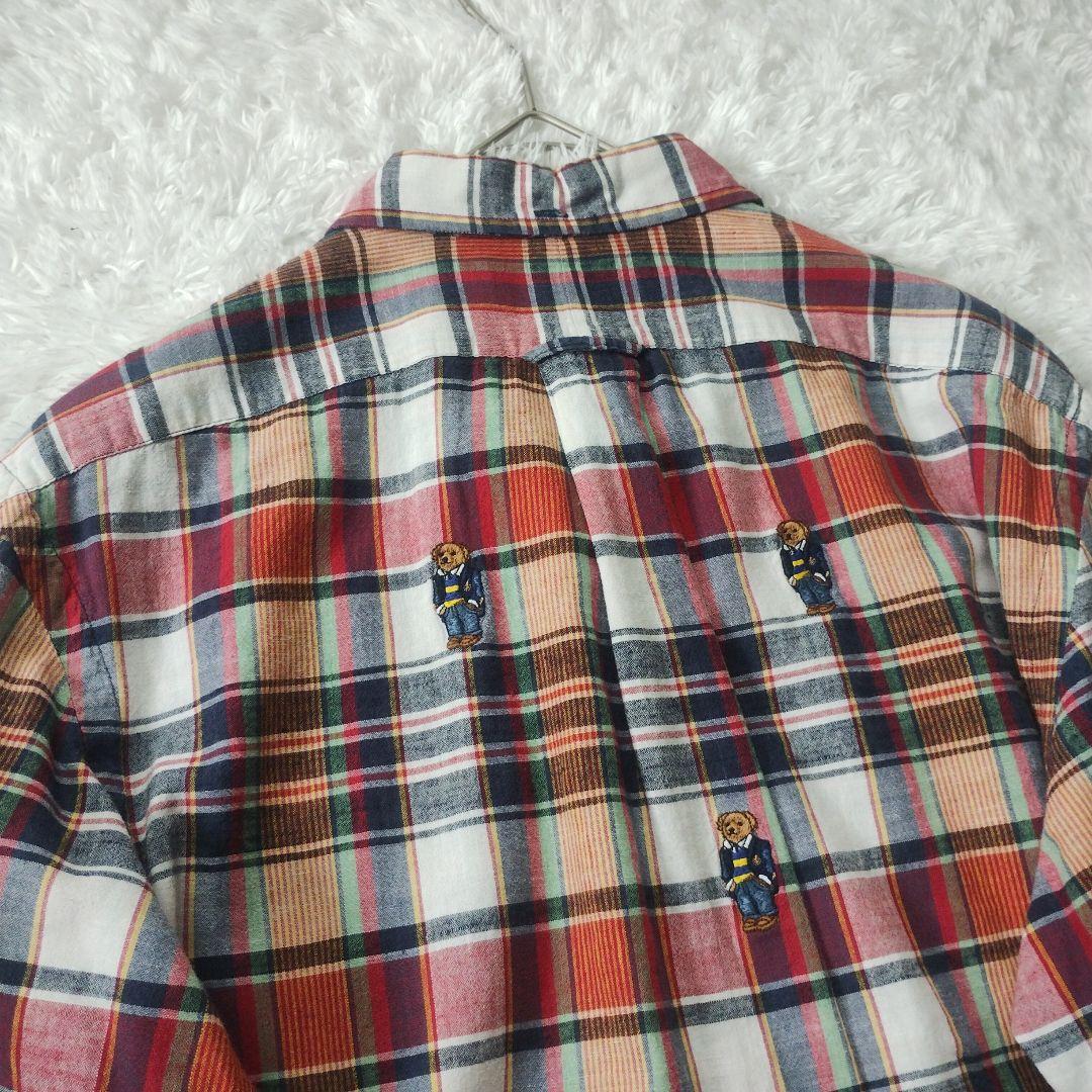 激レア◎美品　ラルフローレン　マドラスチェック　長袖シャツ　ポロベア　M　インド