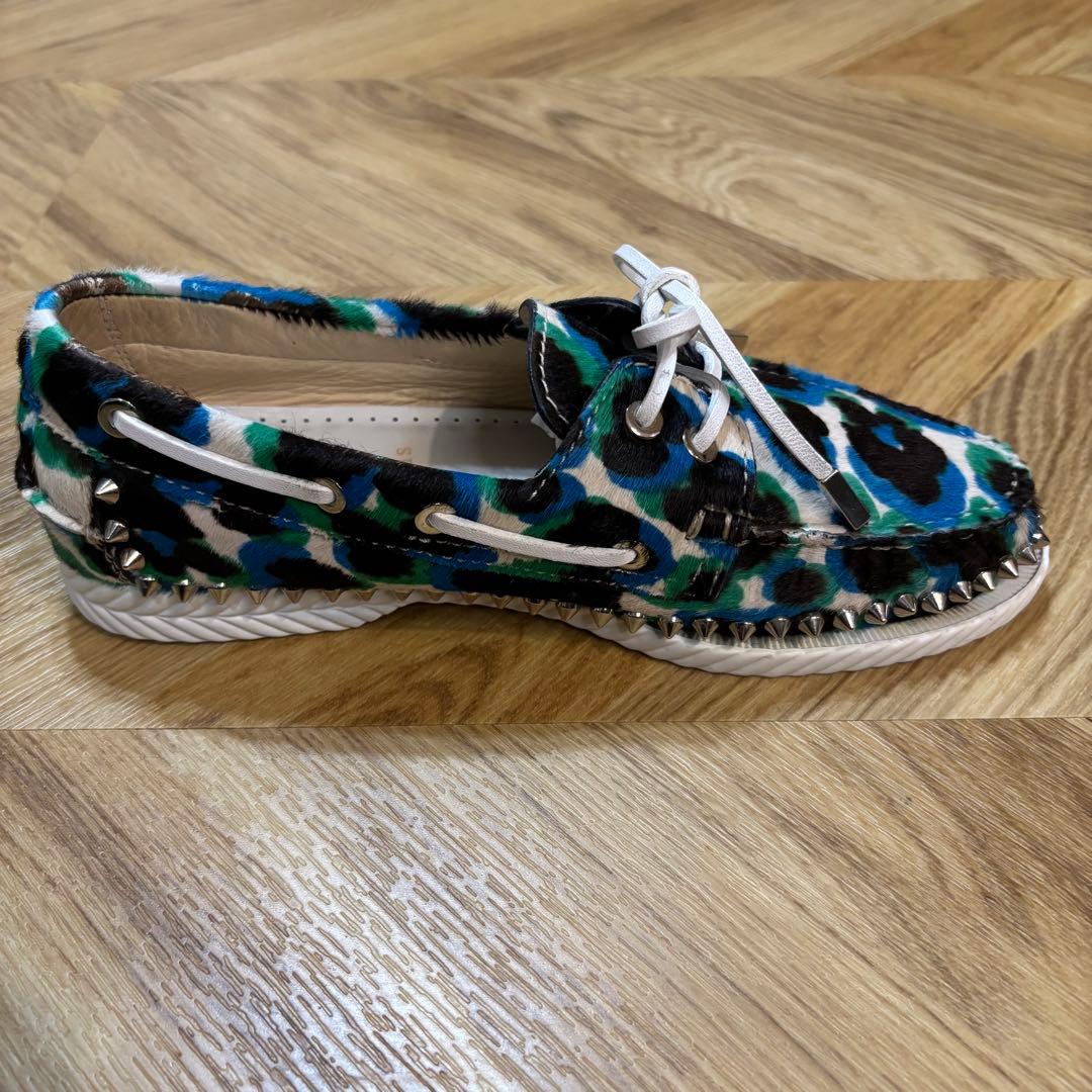 【美品】クリスチャンルブタン ヒョウ柄 ハラコ ローファー 約24cm 赤ソール