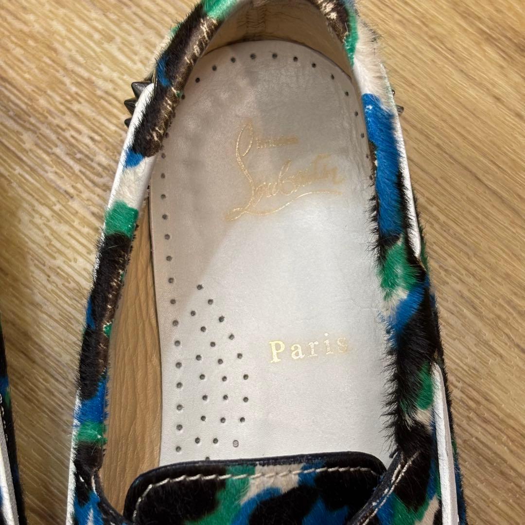 【美品】クリスチャンルブタン ヒョウ柄 ハラコ ローファー 約24cm 赤ソール