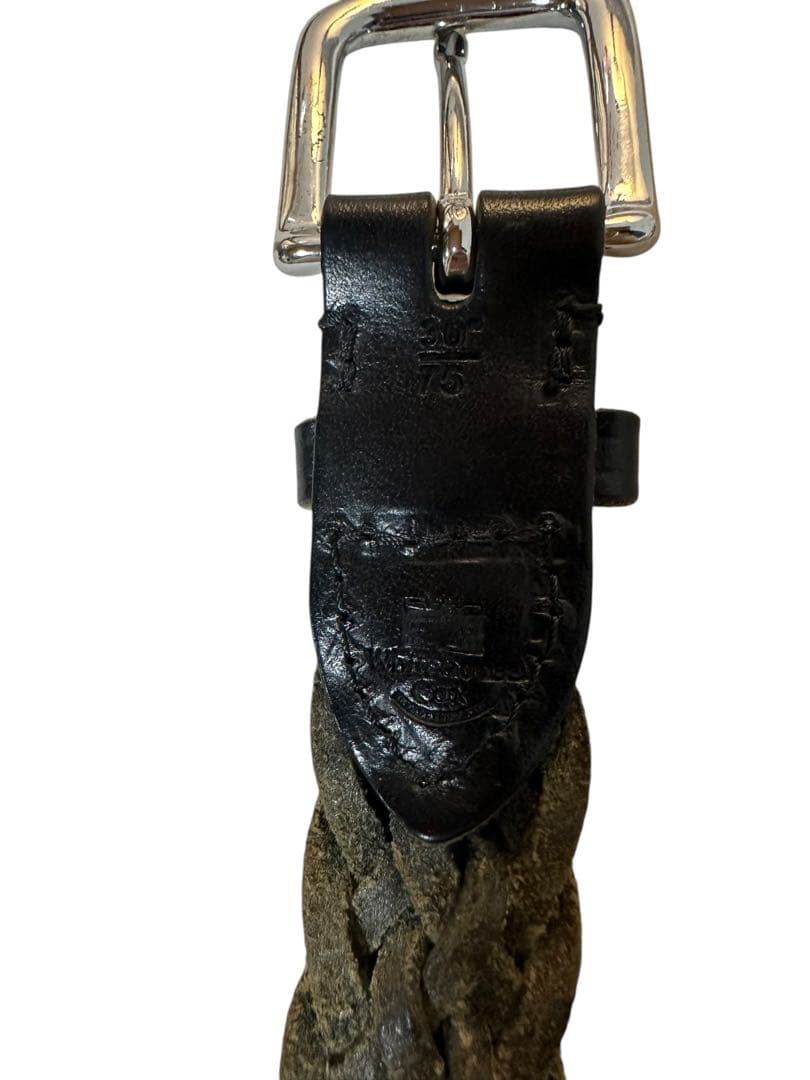 ホワイトハウスコックス　レザーメッシュベルト　黒　30 イングランド製