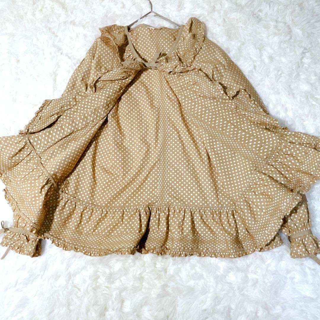 ピンクハウス フリルいっぱい　オーバーブラウス　ベージュ　ドット