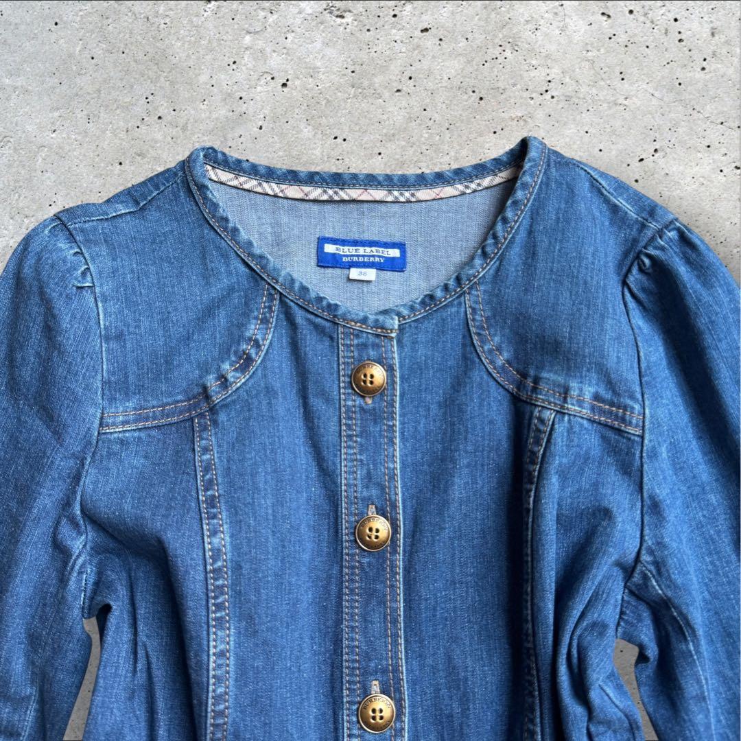 バーバリーブルーレーベル デニムワンピース ノバチェック ベルト Aライン M