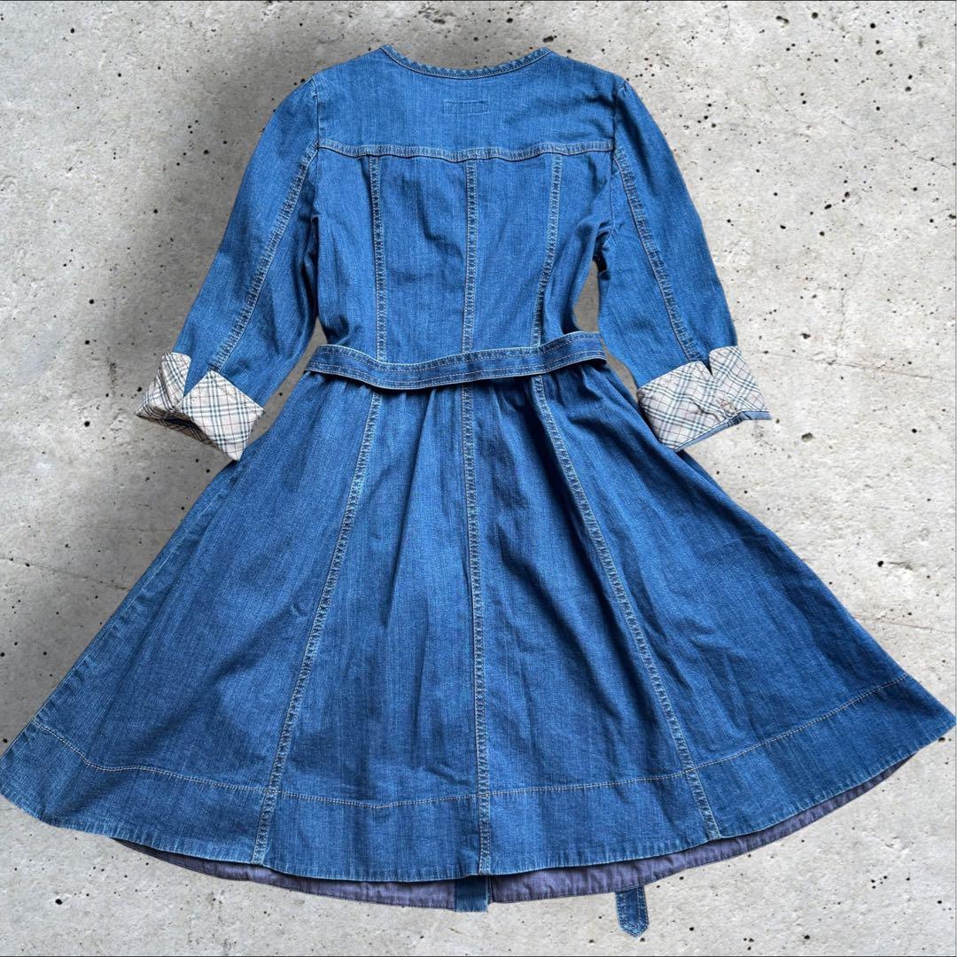バーバリーブルーレーベル デニムワンピース ノバチェック ベルト Aライン M