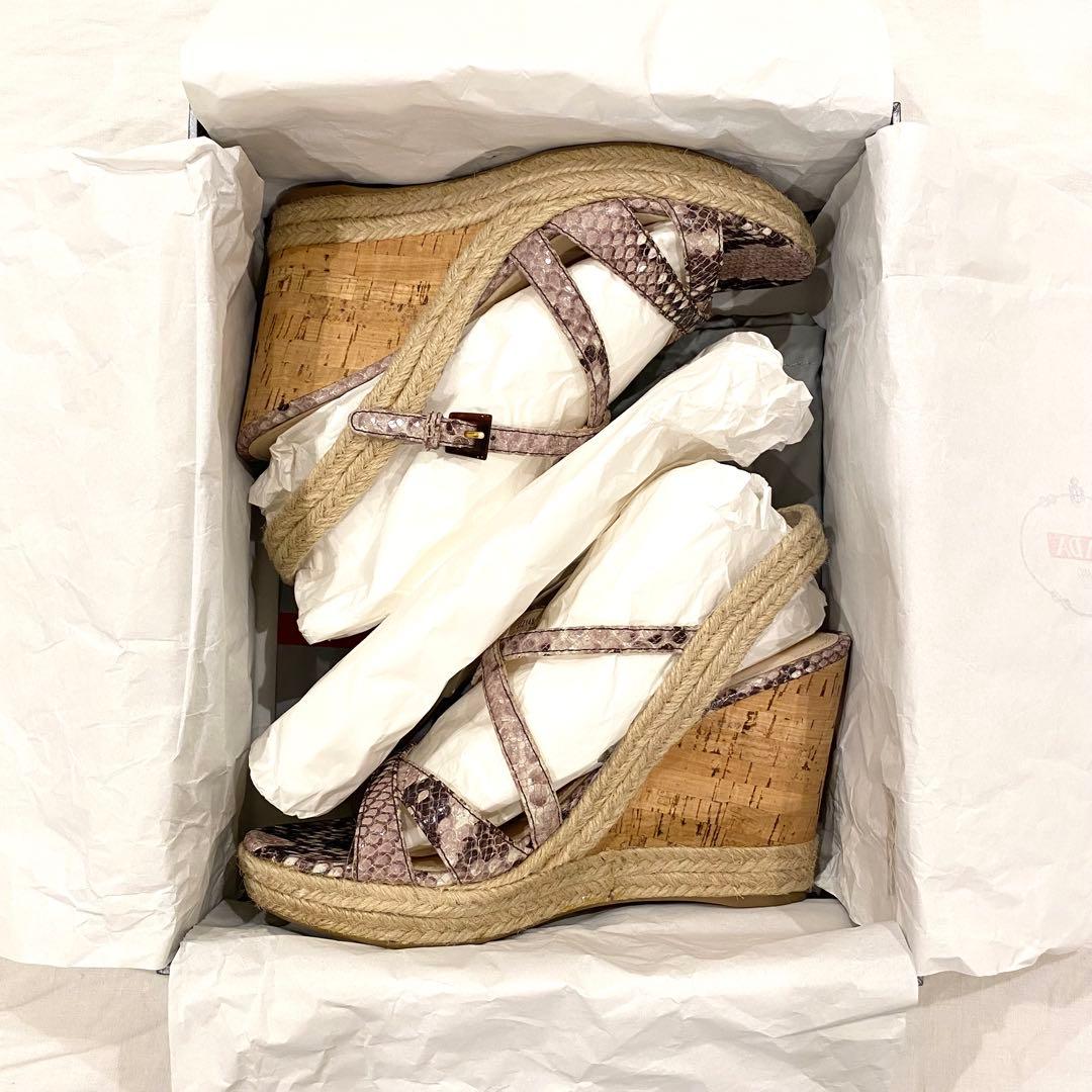 【超美品】PRADA プラダ ウェッジソール サンダル 39 パイソン柄