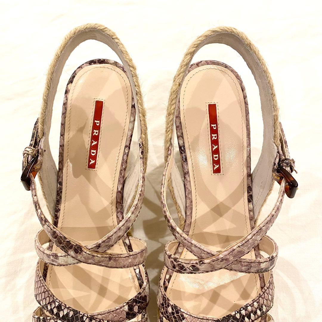 【超美品】PRADA プラダ ウェッジソール サンダル 39 パイソン柄