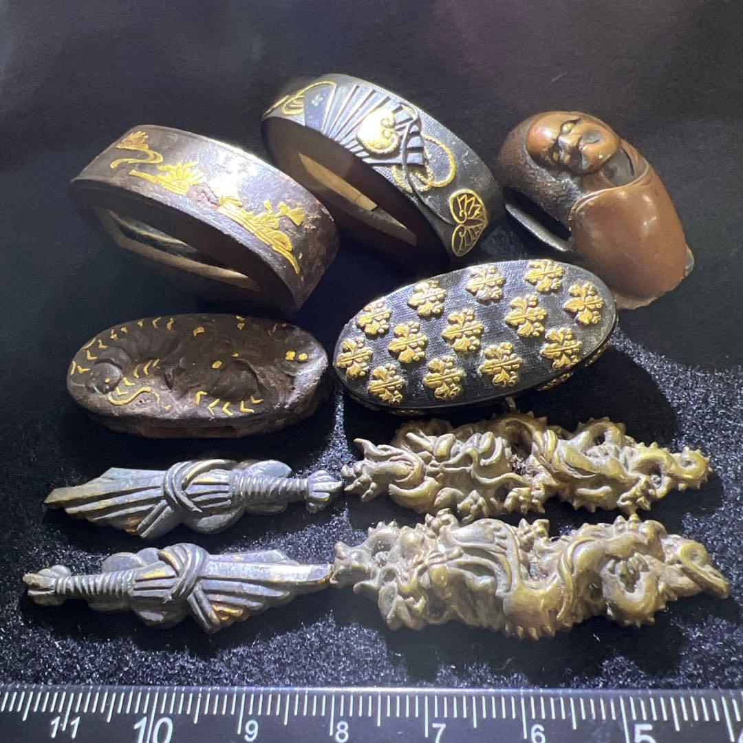 時代　金象嵌　刀装具8点　96g 東Y7-1226☆2Fトヒウ