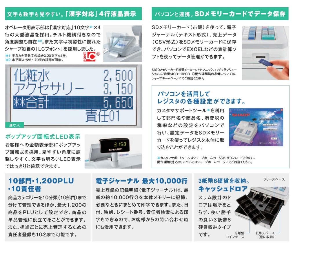 美品すぐ使える設定無料10部門325物販向シャープレジスターXE-A207B-B