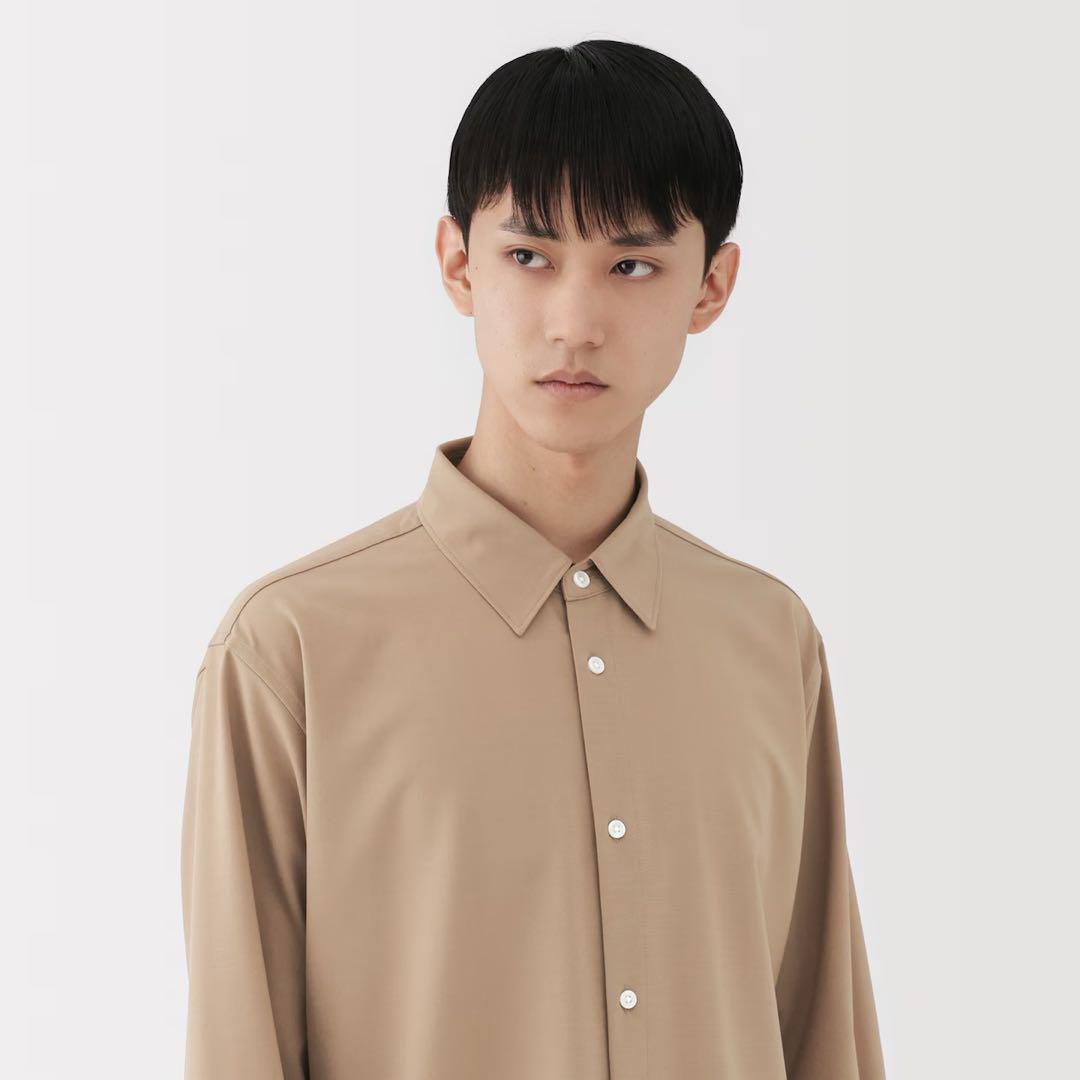 新品【M】黒 MUJI LABO ウール混 レギュラーカラーシャツ ムジラボ