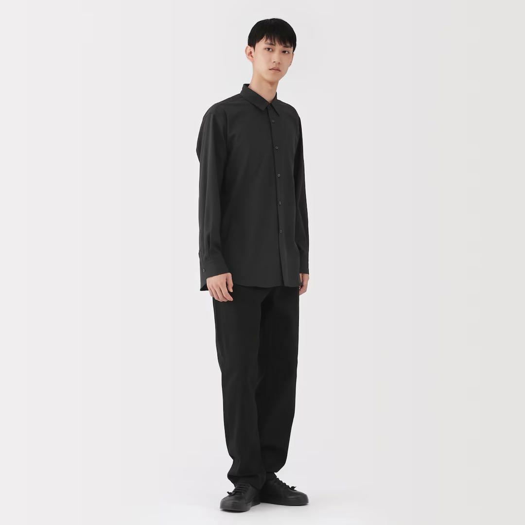 新品【M】黒 MUJI LABO ウール混 レギュラーカラーシャツ ムジラボ