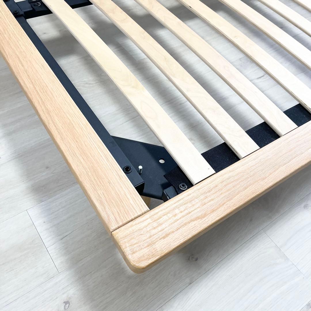 無印 木製ベッドフレーム オーク材突板 ダブル ヘッドボード付き