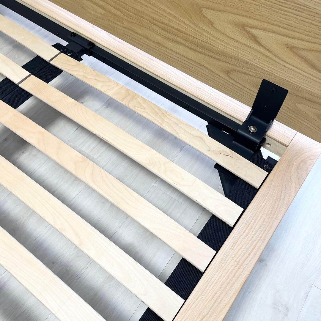 無印 木製ベッドフレーム オーク材突板 ダブル ヘッドボード付き